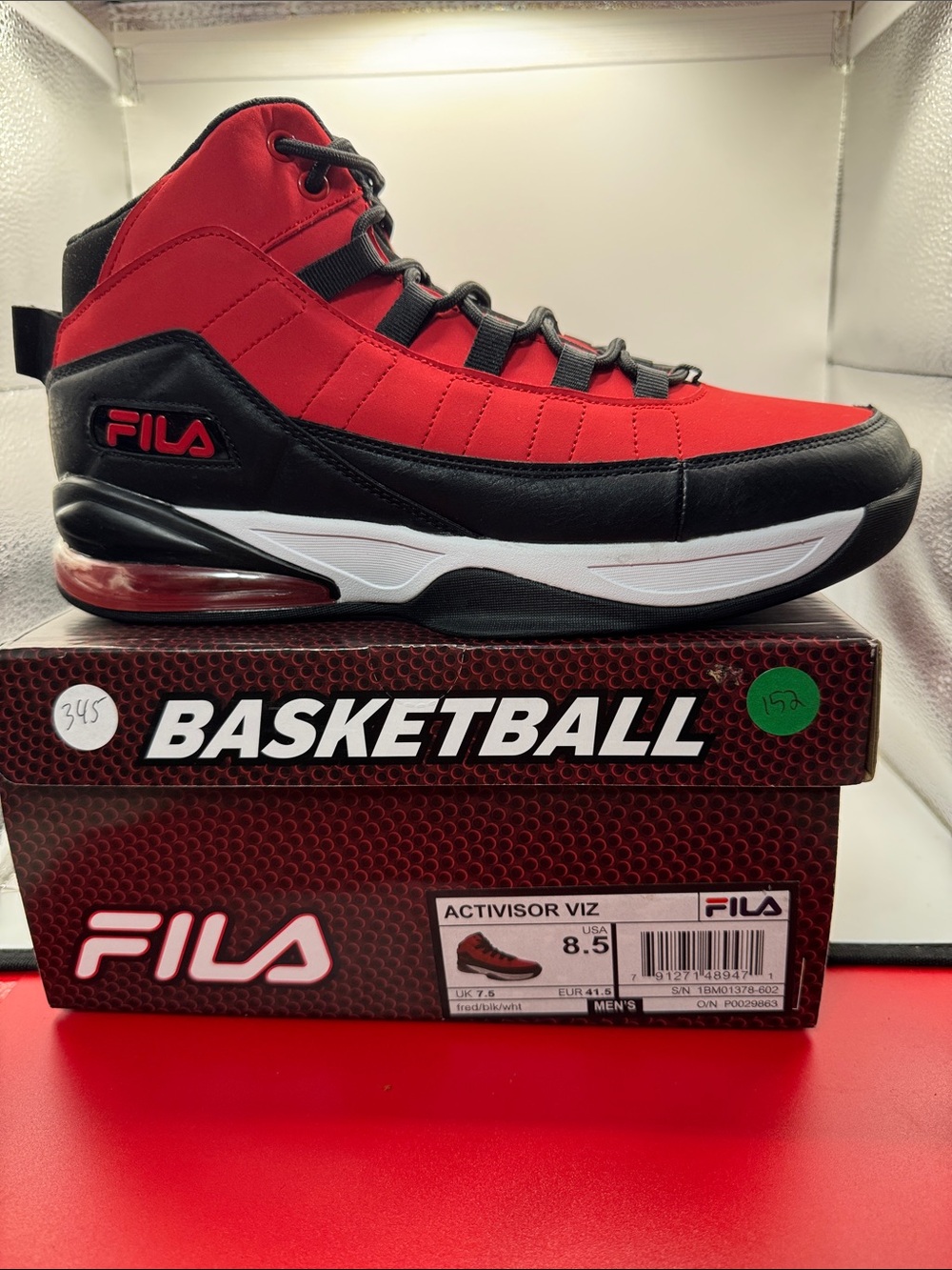 Fila Red and Black Men's High-Top Basketball Sneakers